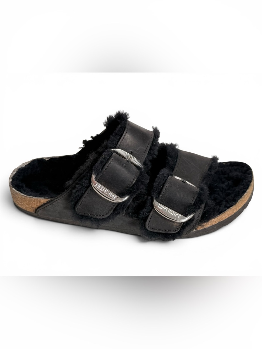 Birkenstock Arizona Big Buckle Shearling Black Sandals 38 US 7.5 Fur Lined Shoes